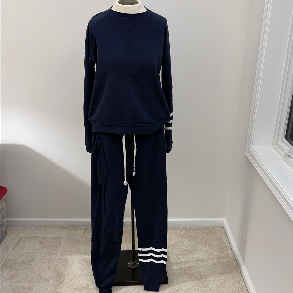 Sol Angeles Navy Wave Sweatshirt and Jogger Matching Set Small Top-XS Bottom